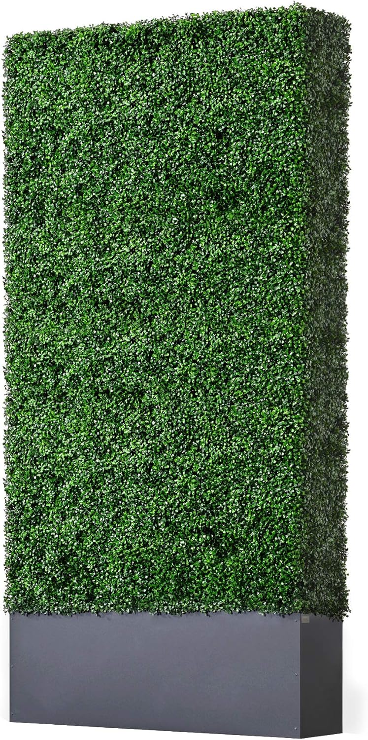 artificial foliage wall panels on Amazon Com Agpl Upgraded Artificial Boxwood Hedge Wall With Dark Gray Stainless Steel Planter 96 Height 48 Width 12 Deep Room Divider And Privacy Wall 96 Backdrops Kitchen Dining