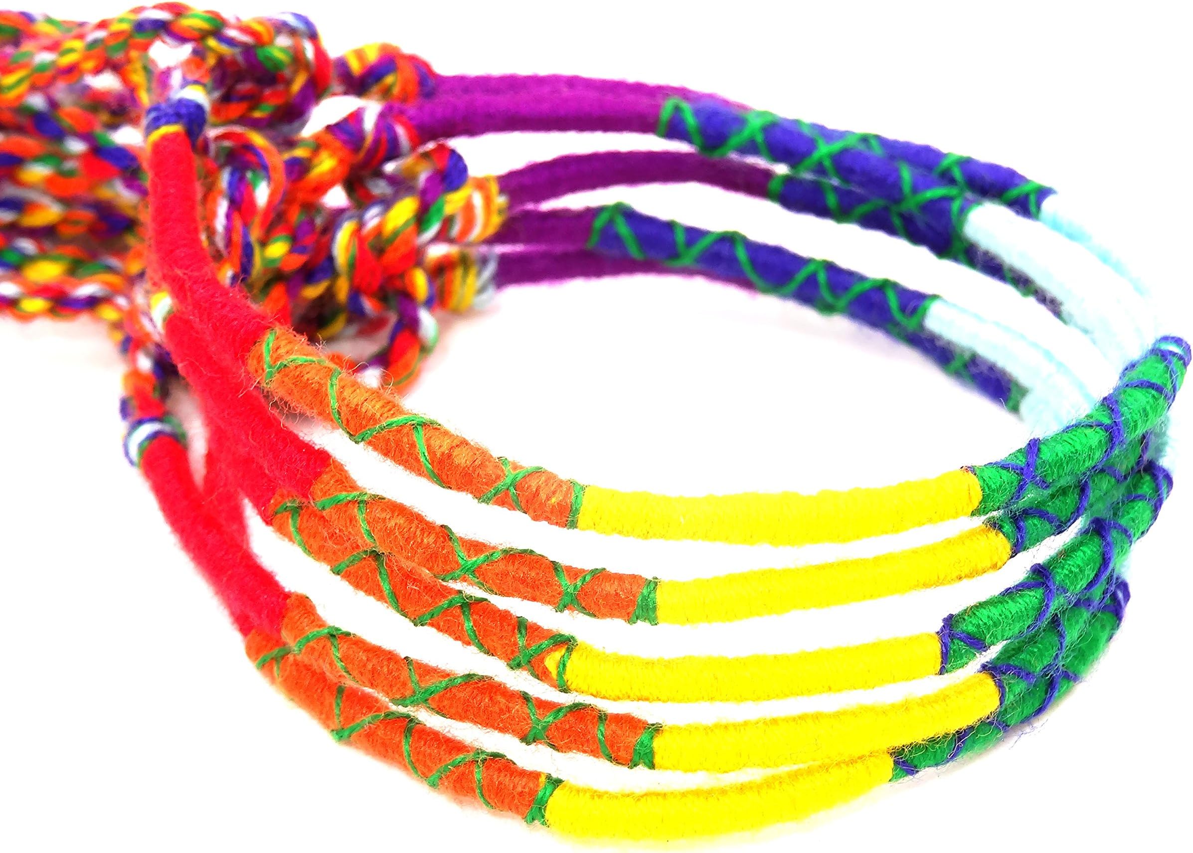 Set of 5 Cotton Macramé Friendship Bracelets Bresiliens Lucky Charm Friendship Rainbow Colourful Red Blue Yellow Green