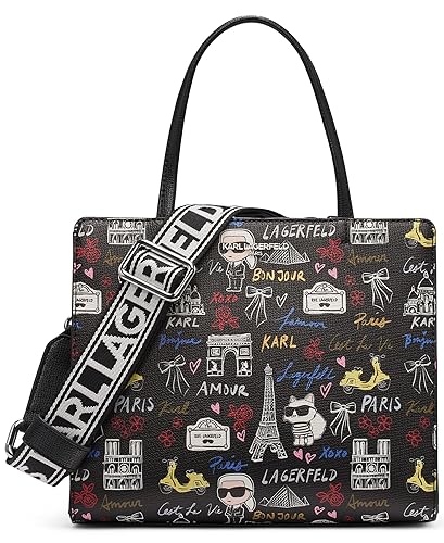 KARL LAGERFELD Paris Maybelle Satchel in Paris, Black Multi Combo, One Size - Amazon deal for $114.00