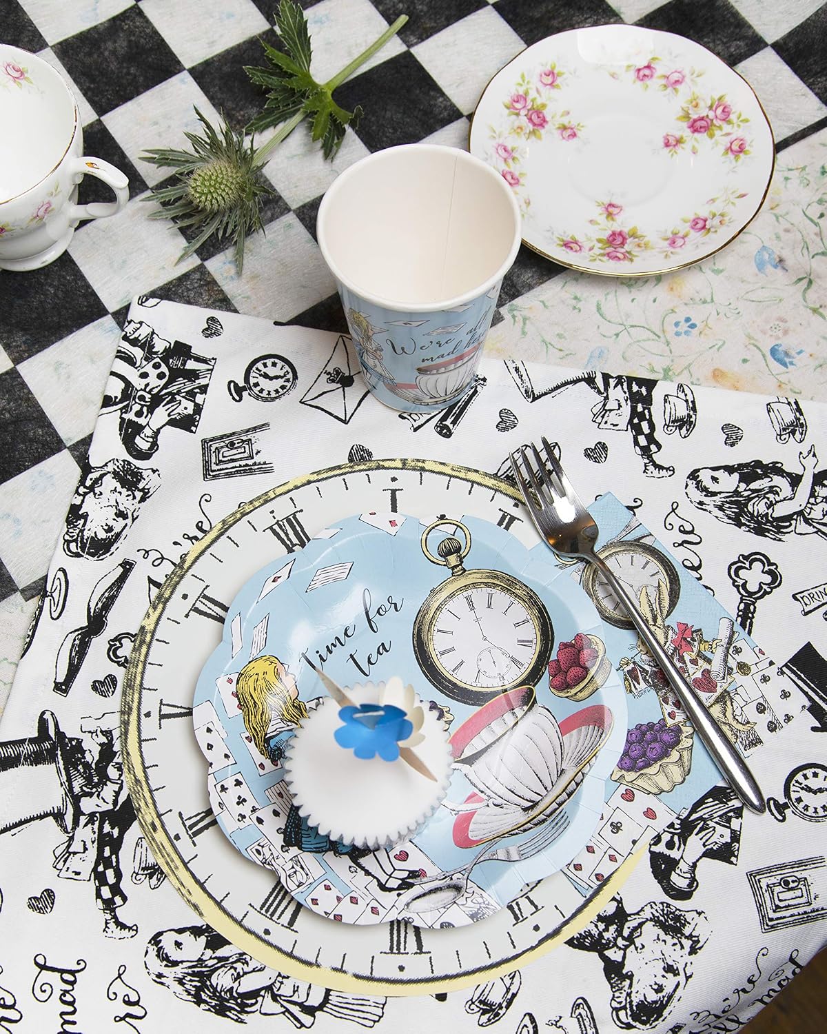 Talking Tables 12 x Blue Alice in Wonderland Small Plates Scalloped Edge Mad Hatter Tea Paper Plates Party Tableware Afternoon Tea Mother's Day Baby Shower Weddings 17cm - Image 4