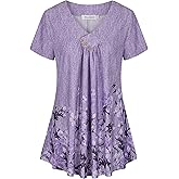 Ninedaily Women's Tunic Summer Short Sleeve Top Loose V Neck Dressy Shirt Blouse