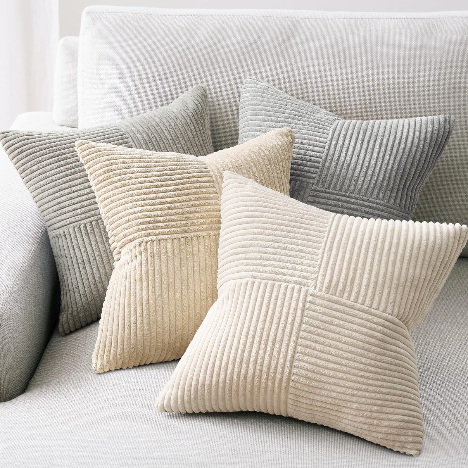 Photo 1 of **different color/pattern**Topfinel Neutral Throw Pillow Covers for Couch,Nodic Mordern Cozy Cushion Cover Set of 4 with Corduroy,Soft Accent Pillowcases for Couch,Bed,Living Room Home Decor (16x16,Cream,White)