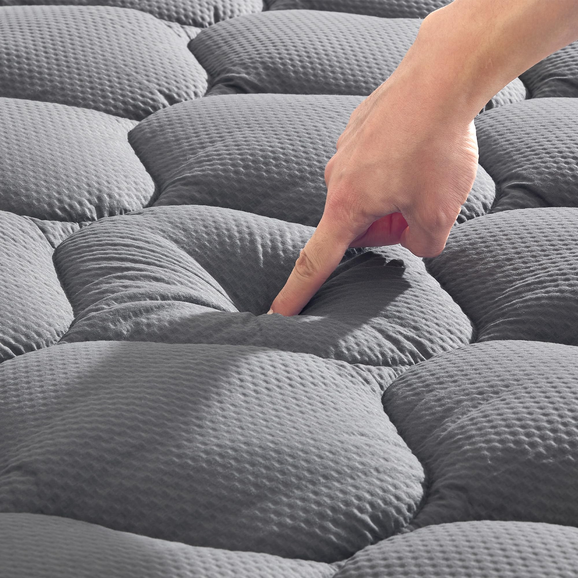 Sonvie Single Mattress Topper, Breathable Quilted Hotel Quality Mattress Pad Washable Cover with 38cm Extra Deep Pocket, Grey 90X190+38 cm