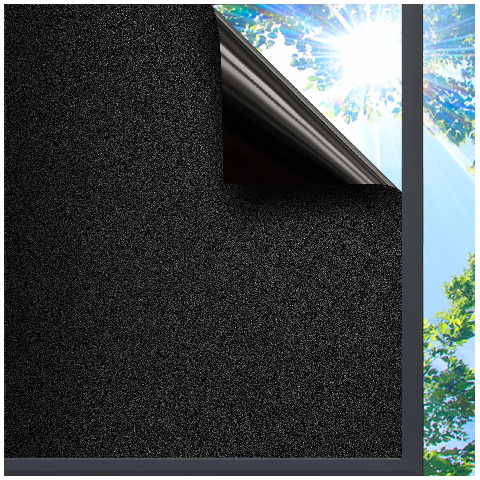 Lifetree Blackout Window Film Privacy: 100% Total Light Blocking Anti UV Black Out Sticker Film for Glass Windows No Glue Static Cling for Baby Nursery, Day Sleeping (Black, 60 * 200cm)