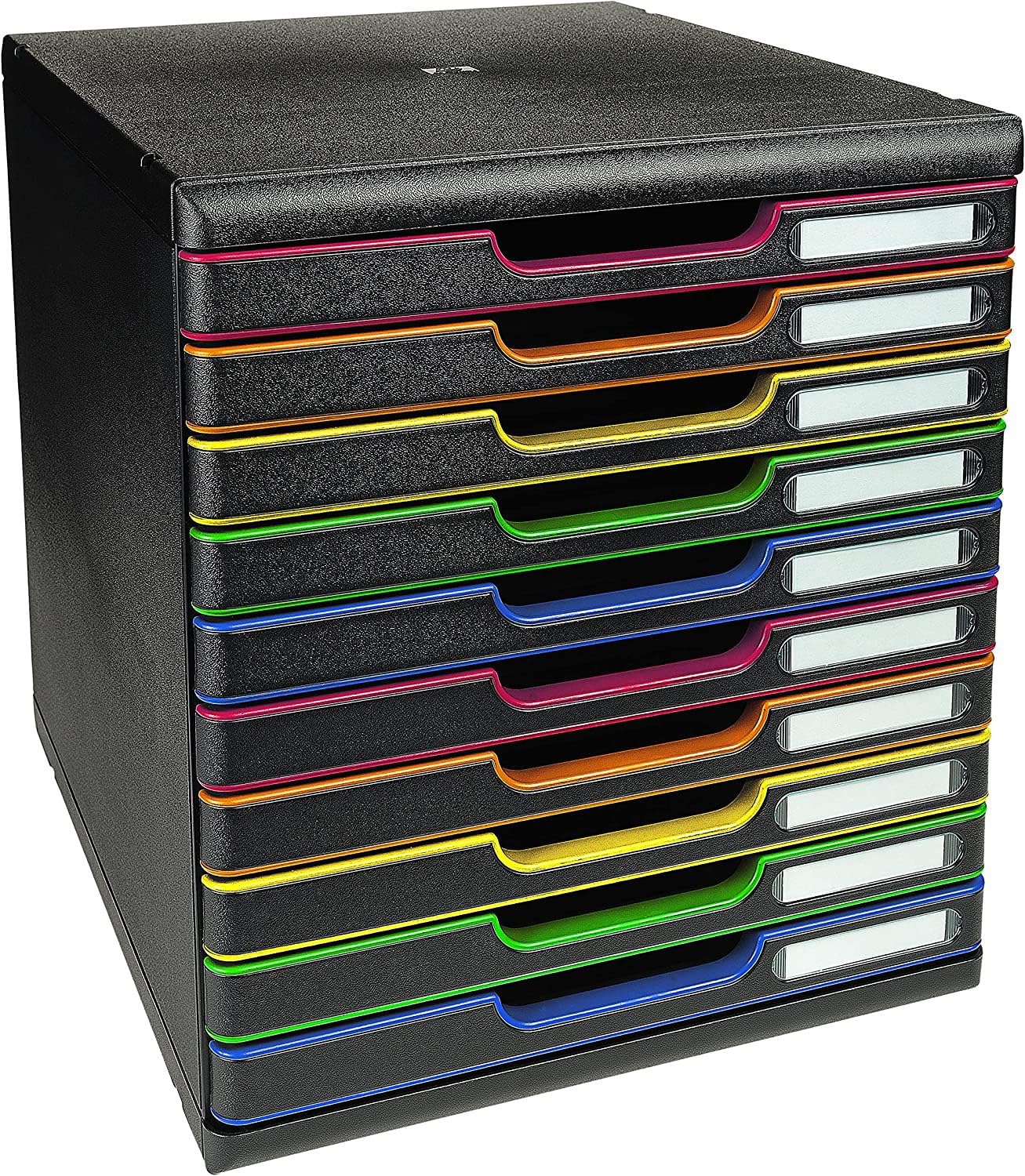 Exacompta - Ref 302914D - Iderama Collection - Modulo A4 - 350 x 288 x 320mm in Size, 10 Closed Drawers (26mm Height), Smooth Opening with Stop, Label Holders - Black/Harlequin