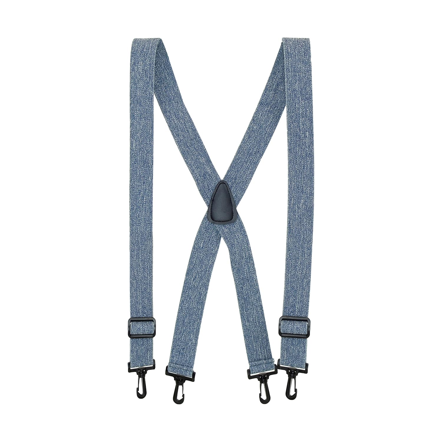 Denim XBack Travel Suspenders, Swivel Plastic Clips Attach to Belt
