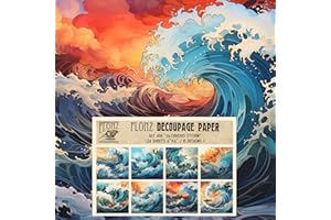 FLONZ Decoupage Paper Pack (24 Sheets 6"x6") Glorious Storm # Vintage Styled Pattern Paper for Decoupage, Craft and Scrapbooking Great Wave Hokusai