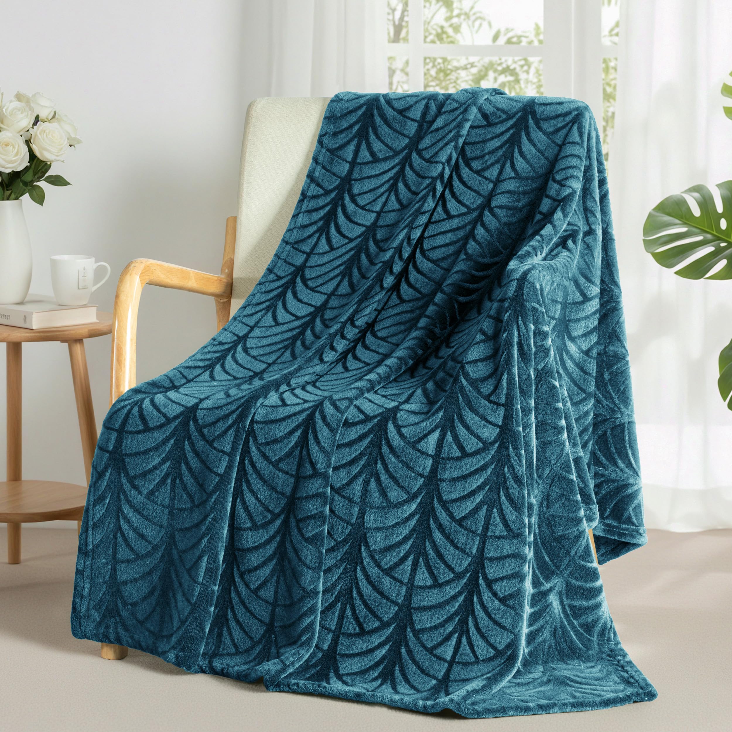 Whale Flotilla Flannel Fleece Throw Blanket for Sofa, 130x150 CM Soft Fluffy Velvet Sofa Blanket with Decorative Vintage Pattern for All Season, Warm and Lightweight, Teal — image 1