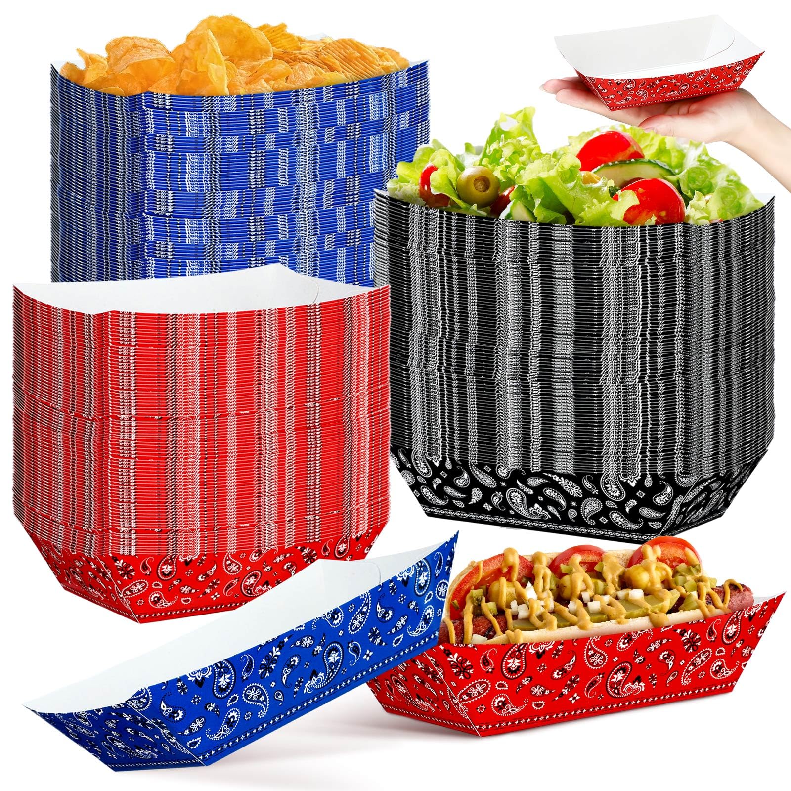 120 Pcs 6 Colors Paper Food Trays Grease Proof Food Serving Trays - View #2