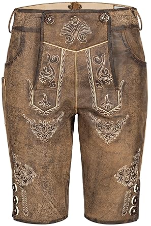 Bohmberg Damen Trachten Lederhose Knielang inkl. Hosenträger Bayerische Trachtenhose Trachtenlederhose für Oktoberfest Gr. 36