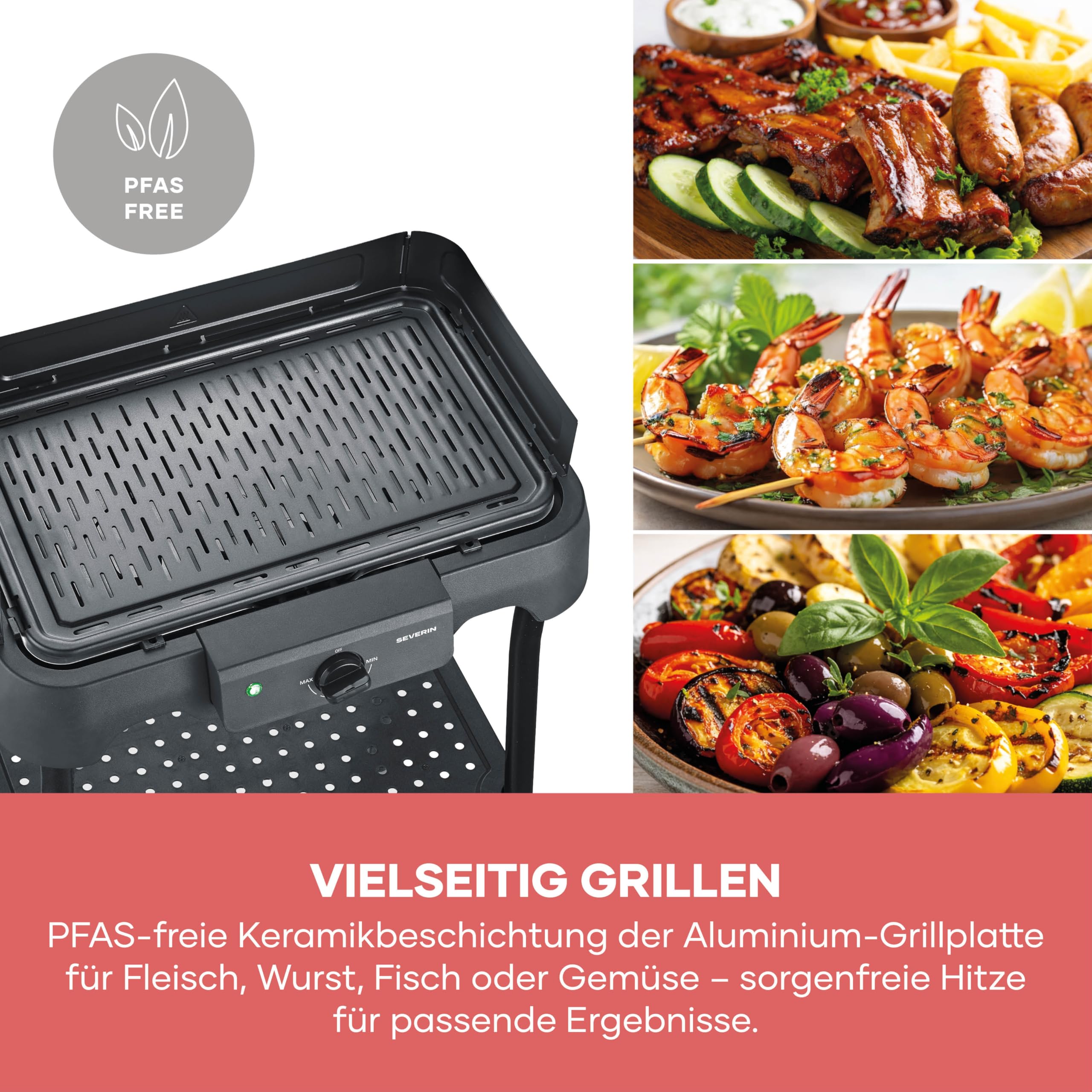 Tischgrill mit Standfuß, Standgrill & Tischgrill (Innen- & Außennutzung), Balkon & Küche, Temperaturen 40-220°C, schnelles Aufheizen, 39x23cm, leichte Reinigung, 2000W, schwarz, PG 8596