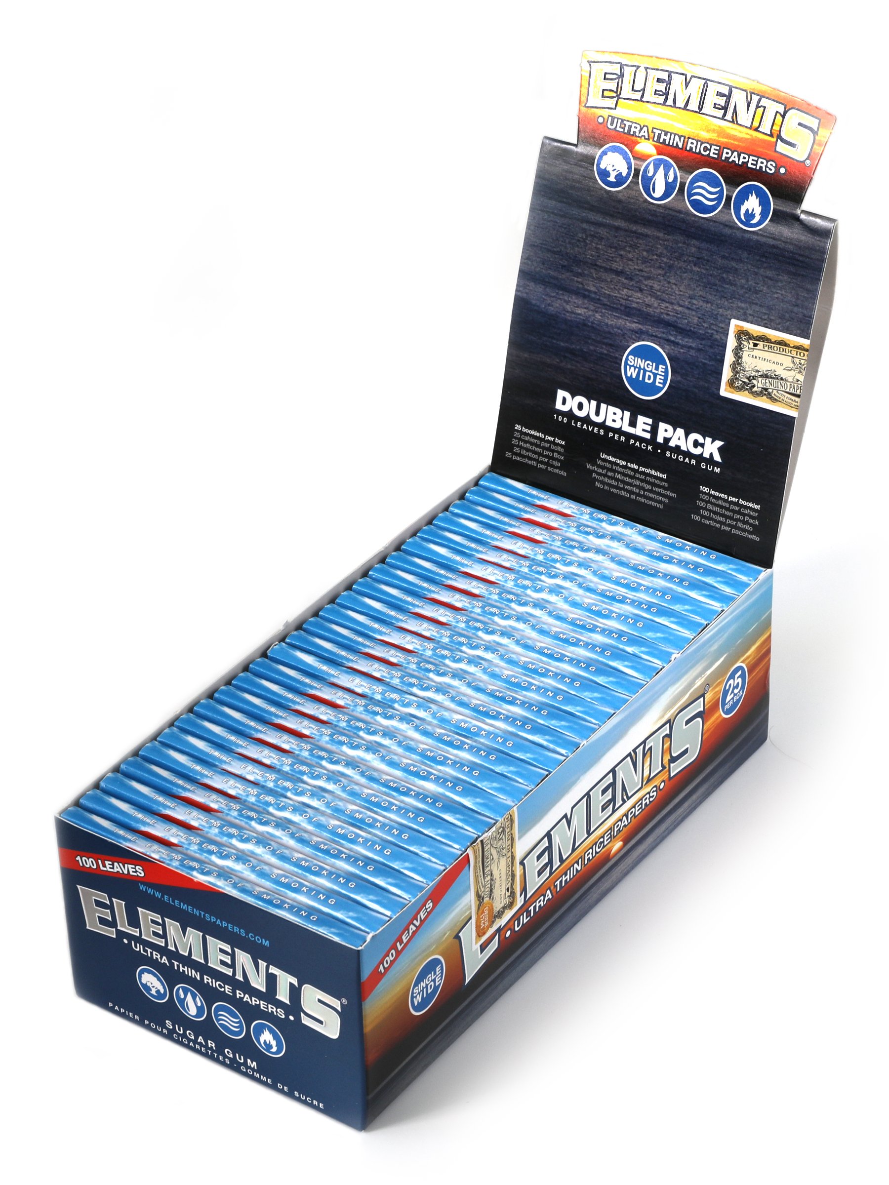 25 Elements Single Wide Rice Thin Cigarette Rolling Papers Box