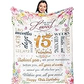 Ruvinzo 15 Year Old Girl Gifts, Gifts for 15th Girls, Sweet 15th Birthday Gifts for Teen Girls, 15 Year Old Girl Unique Gift Ideas, Cool Birthday Gifts Blanket 60” x 50”