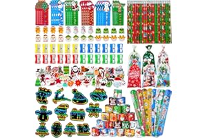 Budbof 218 Pcs Christmas Party Favor Bulk, 24-Pack School Stationery Kit with Pencils Erasers Rulers Stickers Treat Bags – Kids Classroom Gifts Party Supplies Holiday Favors Prizes Student Rewards
