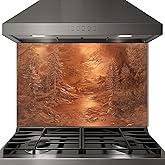 Copper Mountain River Glass Backsplash, Rustic Pine Forest Stove Backsplash | Custom Size, 4mm Heat Resistant Tempered Glass, Embossed Metallic Relief Look, Wall Panel for Cabin Lodge Kitchen Decor
