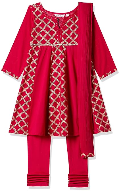 Girl's A-Line Regular Fit Cotton Salwar Suit Set