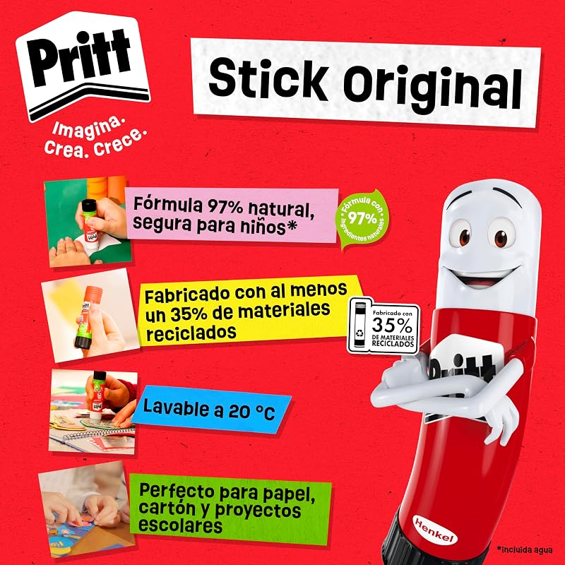 Stick Original Pegamento Barra Escolar para Manualidades, 4 x 11 g