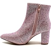 Women Rhinestone Block Chunky Heel Ankle Bootie Iceberg 12 By Forever shoes Pink Size 7