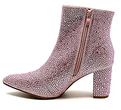 Women Rhinestone Block Chunky Heel Ankle Bootie