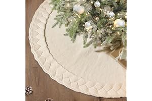 NIBESSER Knit Tree Skirt White 48" Christmas Tree Skirt Ivory Knitted Tree Skirt Mat for Christmas Decorations Yarn Thick Rustic Cable Knit Tree Skirt for Home Party Holiday Ornaments