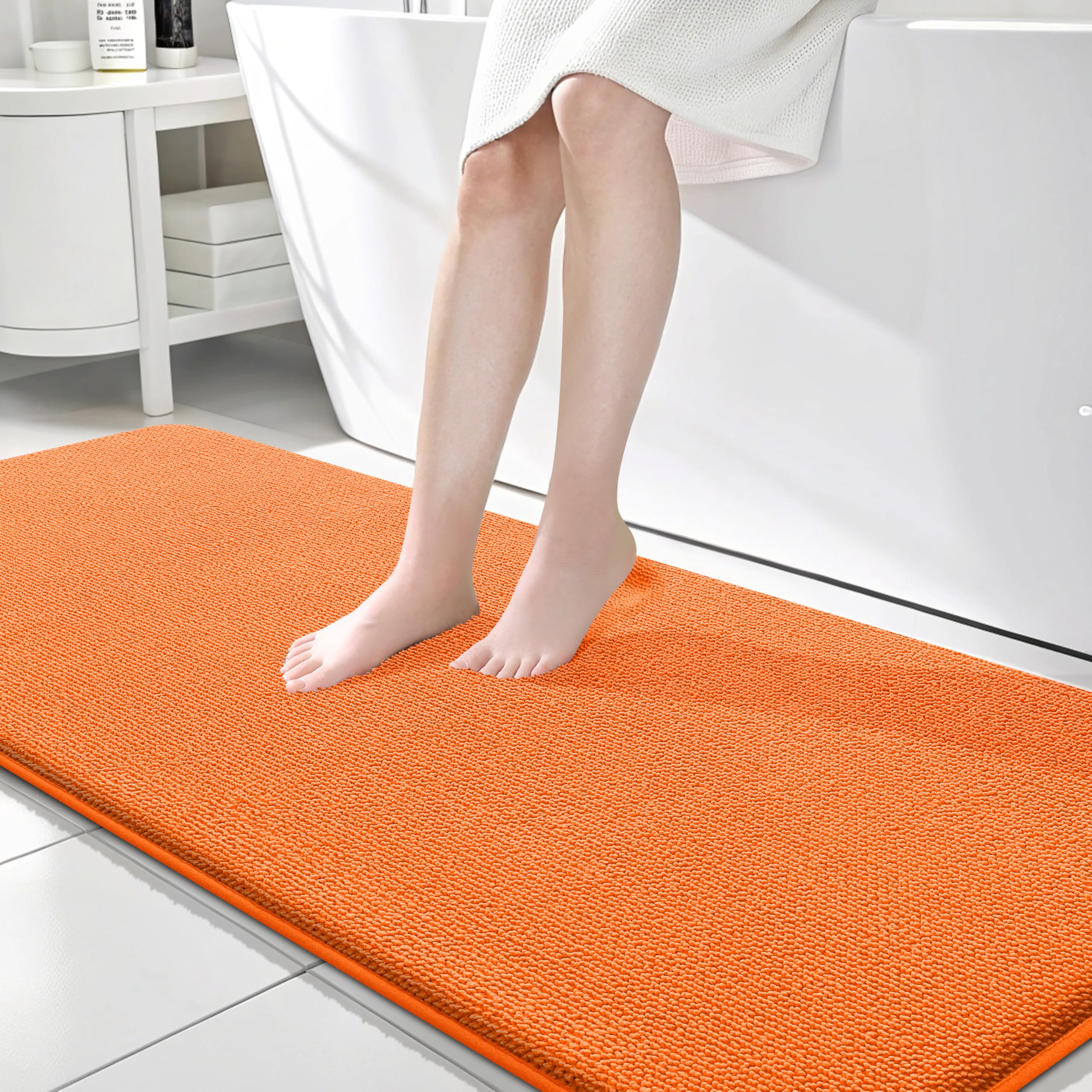 OLANLY Thick Memory Foam Bath Mat Rug 70x24, Extra Soft Absorbent Bathroom Rug, Quick Dry Bath Mats, Non-Slip, Machine Washable Carpet for Bathroom, Tub and Shower, Home Decor Accessories, Orange Image
