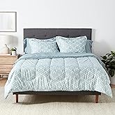 Amazon Basics Full/Queen Comforter Set with Herringbone Sheets, 7-Piece Gray Leaf Bedding, Lightweight Microfiber Bed-in-a-Bag