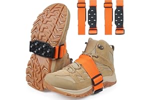 VANROLLDEX Ice Cleats Mid-Sole Snow Traction Cleats for Shoes and Boots Non-Slip Crampon with 7 Tungsten Studs Adjustable Straps for Secure Grip Winter Walking on Snow Ice Jogging Hiking