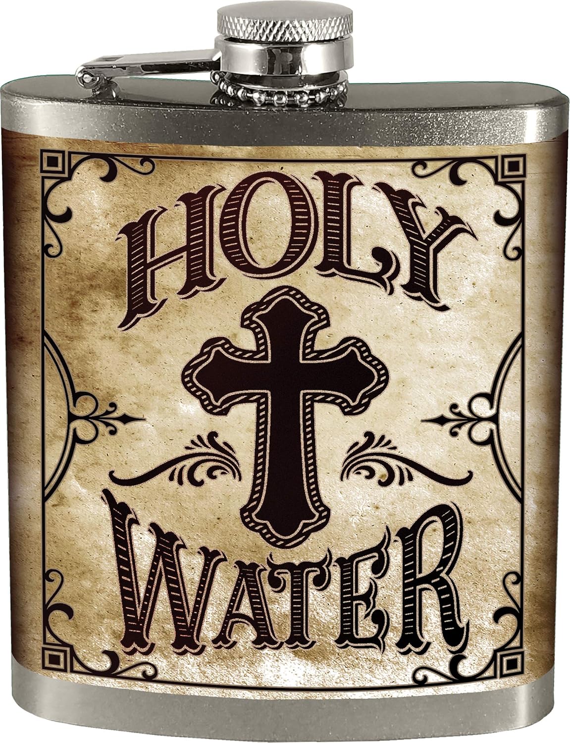 SPOONTIQUES Holy Water Stainless Hip Flask, 7 ounces, Silver