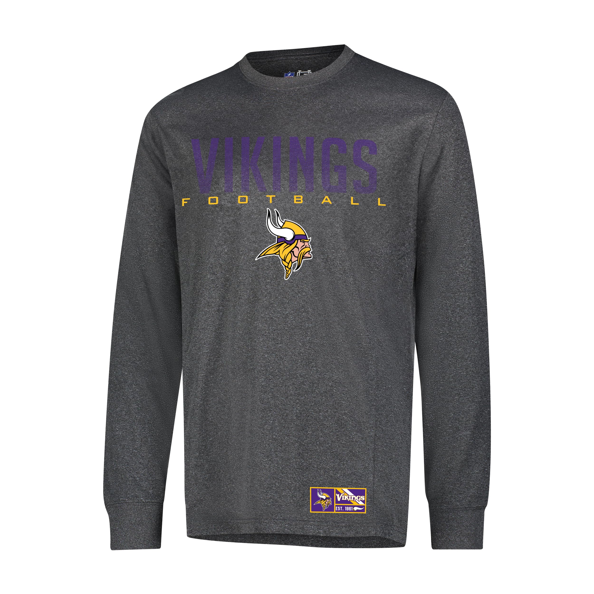 Ultra Game NFL Official Adults Super Soft Game Day Long Sleeve T-Shirt - Unisex, Minnesota Vikings, Heather Charcoal, Small Image