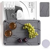 Dish Drying Mat for Kitchen Counter, Drying Matt Kitchen Counter+Sink Caddy | 100% Natural Diatomite Stone, Quick Drying, Non-Toxic, BPA-Free, Eco-Friendly Stone Dish Drying Mat (15.7x11.8" &amp; 8"x4")