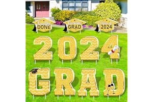 HBMIANICE 2024 Graduation Yard Sign Decorations Congrats Grad Yard Signs Graduation Yard Lawn Graduation Waterproof Decorations Outdoor Congrats Graduation Party Decoration Supplies(Gold)