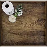Hanobe Ottoman Tray for Living Room: Wood Serving Tray for Coffee Table - 20" Square Rustic Farmhouse Platter with Handles - Extra Oversized Decorative Topper for Kitchen Brown