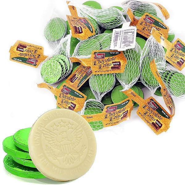 THE DREIDEL COMPANY HANUKKAH WHITE CHOCOLATE COINS, CHANUKA GELT, DAIRY MILK CHOCOLATE IN MESH BAGS (48 MESH BAGS)