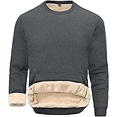 Tansozer Mens Sherpa Lined Crewneck Sweatshirt Warm Fleece Long Sleeve Winter Thermal Pullover with Kangaroo Pocket