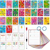 31 PCS Alphabet Flash Cards, Double-Sided Printing Dry Erase Letters Sight Words and Number Learning Cards Letter Tracing Practice Cards for Preschool, Kindergarten (2 Reclosable Rings &amp; 2 Markers)