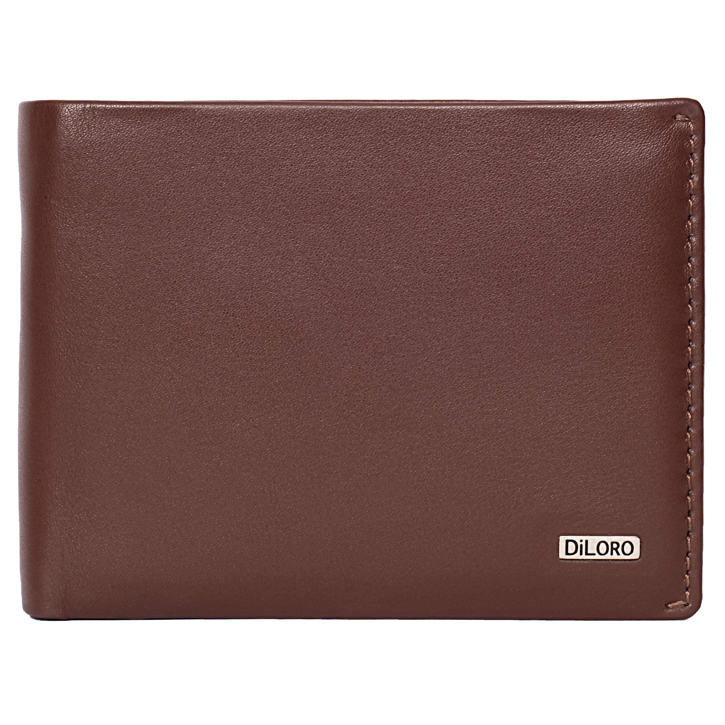DiLoro Wallets for Men RFID Leather Mens Wallet Flip ID Coin Compartment Compact Bifold Hickory Brown