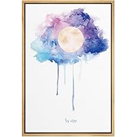SIGNWIN Framed Canvas Wall Art A Full Moon in a Pink, Blue and Violet Sky Astronomy & Space Cosmic Watercolor Abstract Modern Scenic Relax/Calm for Living Room, Bedroom, Office - 16
