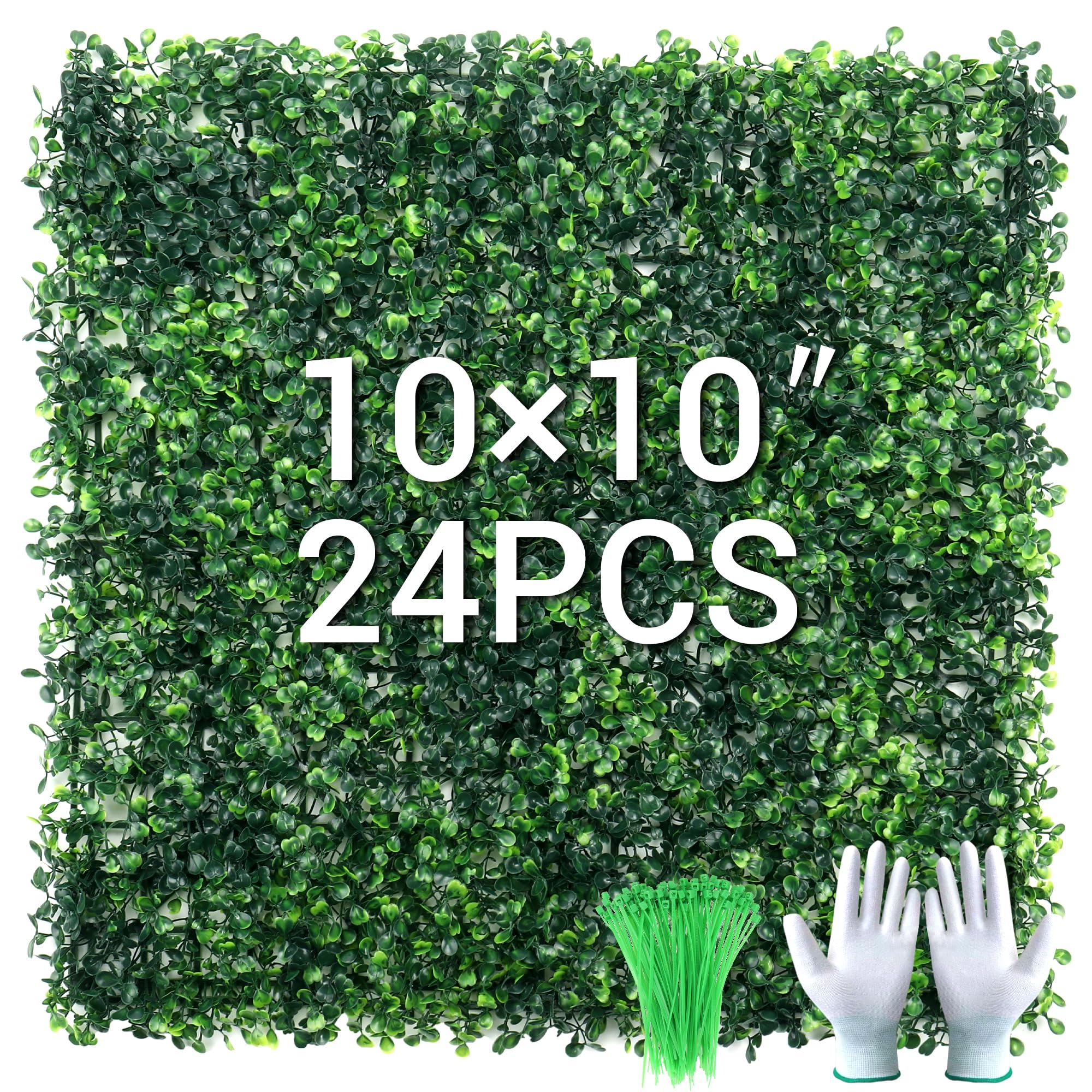 Photo 1 of ***FACTORY SEALED***Homiton 24Pcs 10” x 10” Grass Wall Panels, Artificial Greenery Backdrop Boxwood Panels with 50 Zip Ties, Anti-UV Fake Grass Decor for Indoor Outdoor Privacy Wall Garden Party (Green 24p)