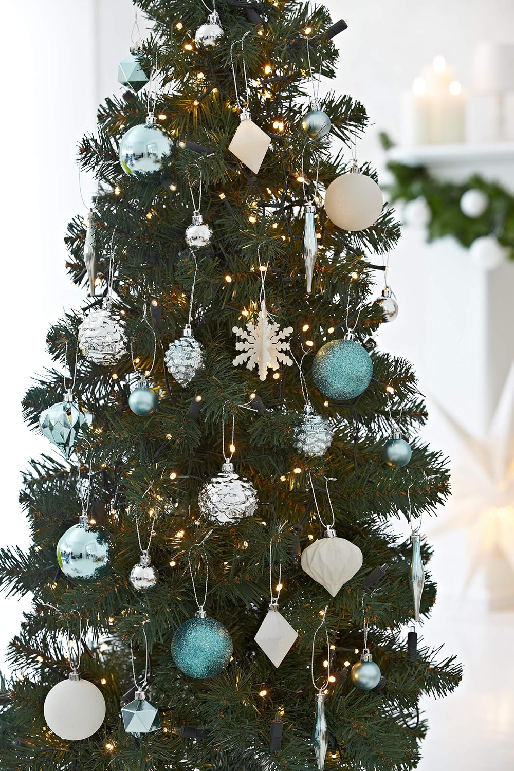 HEITMANN DECO Set of 29 Christmas Tree Baubles Assortment, Christmas Decorations Turquoise Silver White for Hanging - Image 4