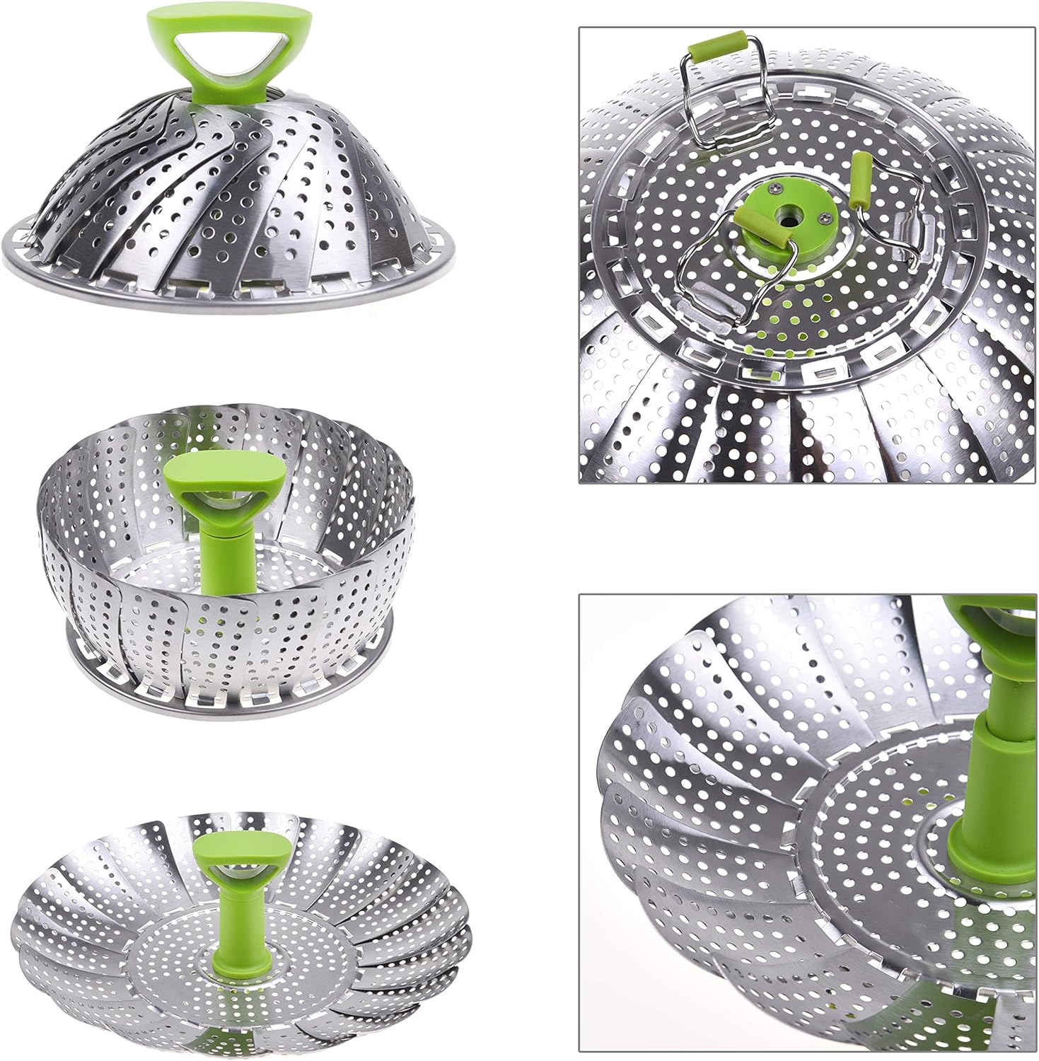 Kare & Kind 1x Adjustable Steamer Basket, Extendable Stainless Steel Steamer with Center Handle, 5.1" to 9", Foldable Feet - Image 4