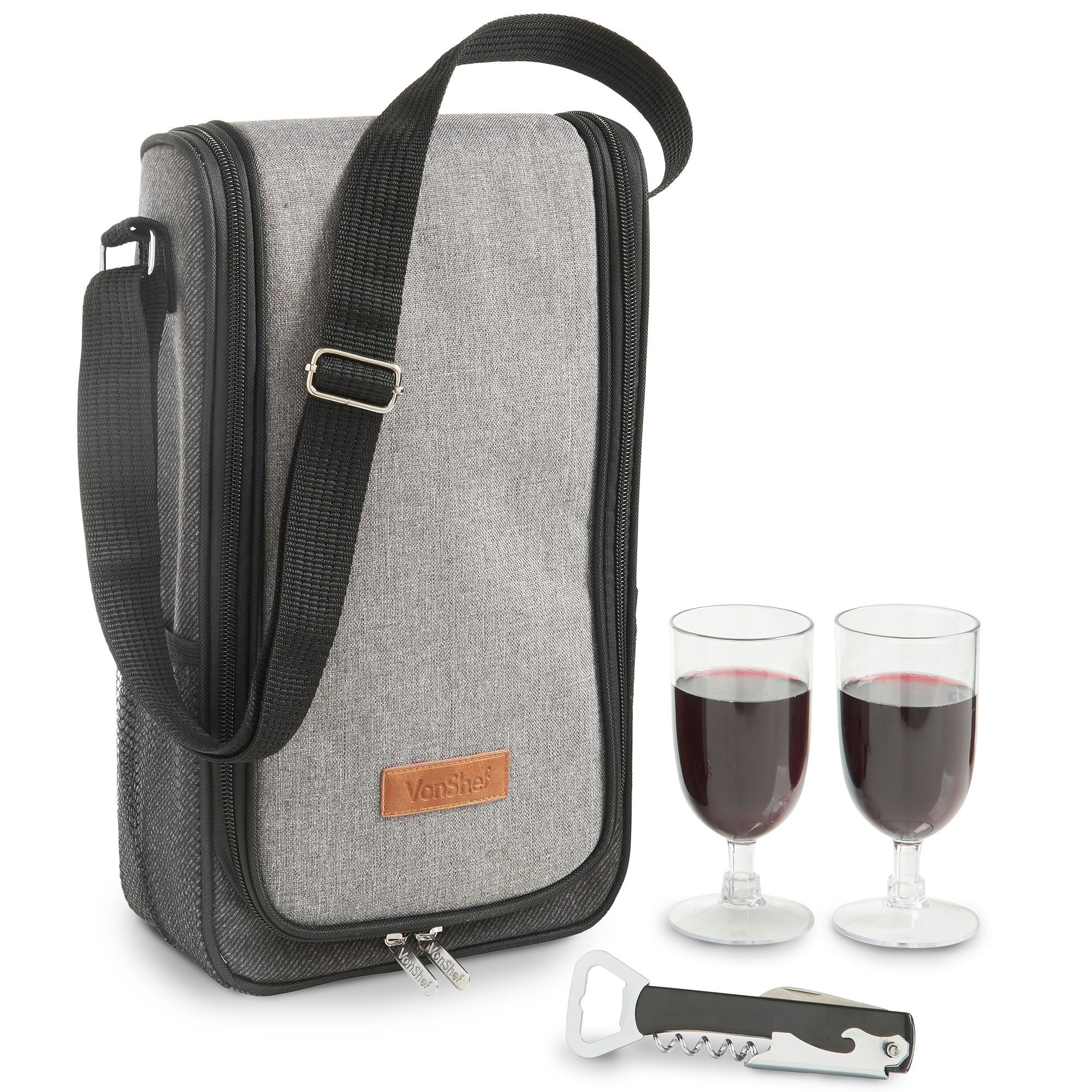 Galleon VonShef 2 Person Woven Grey Wine Carrier Bag Tote Cooler