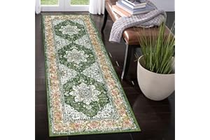 Ileading Vintage Runner Rug for Hallway, Machine Washable Area Rug Runners with Rubber Backing, Non Slip Kitchen Floor Mat for Bedroom Livingroom (Green 2x6ft)