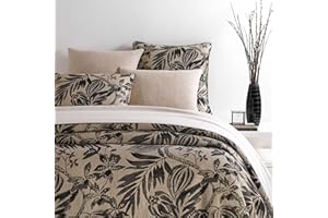 Pine Cone Hill Antigua Linen Black Duvet Cover, King Size, Black Floral Pattern