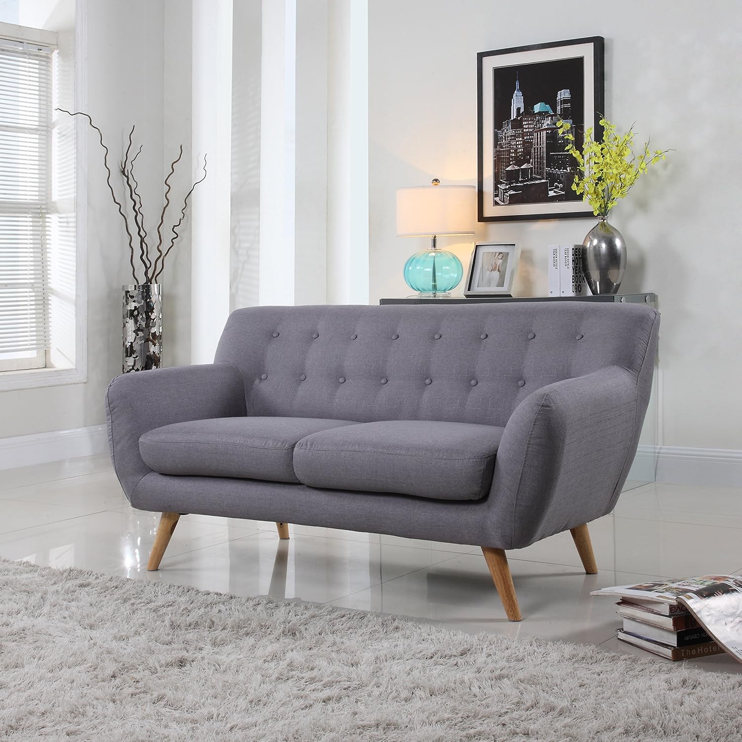 Amazon Com Modern Mid Century Sofa Loveseat Divano Roma