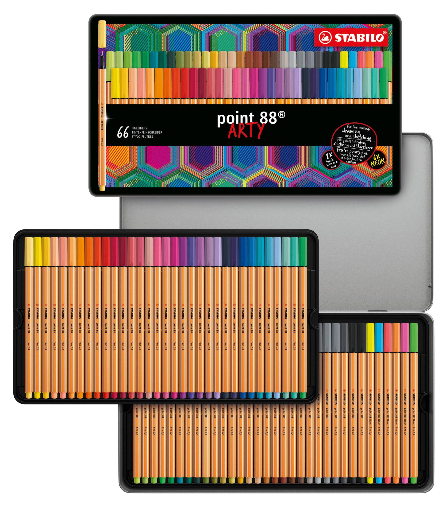 STABILO point 88 - Fineliner - ARTY - Tin of 66 - Assorted Colours — image 1