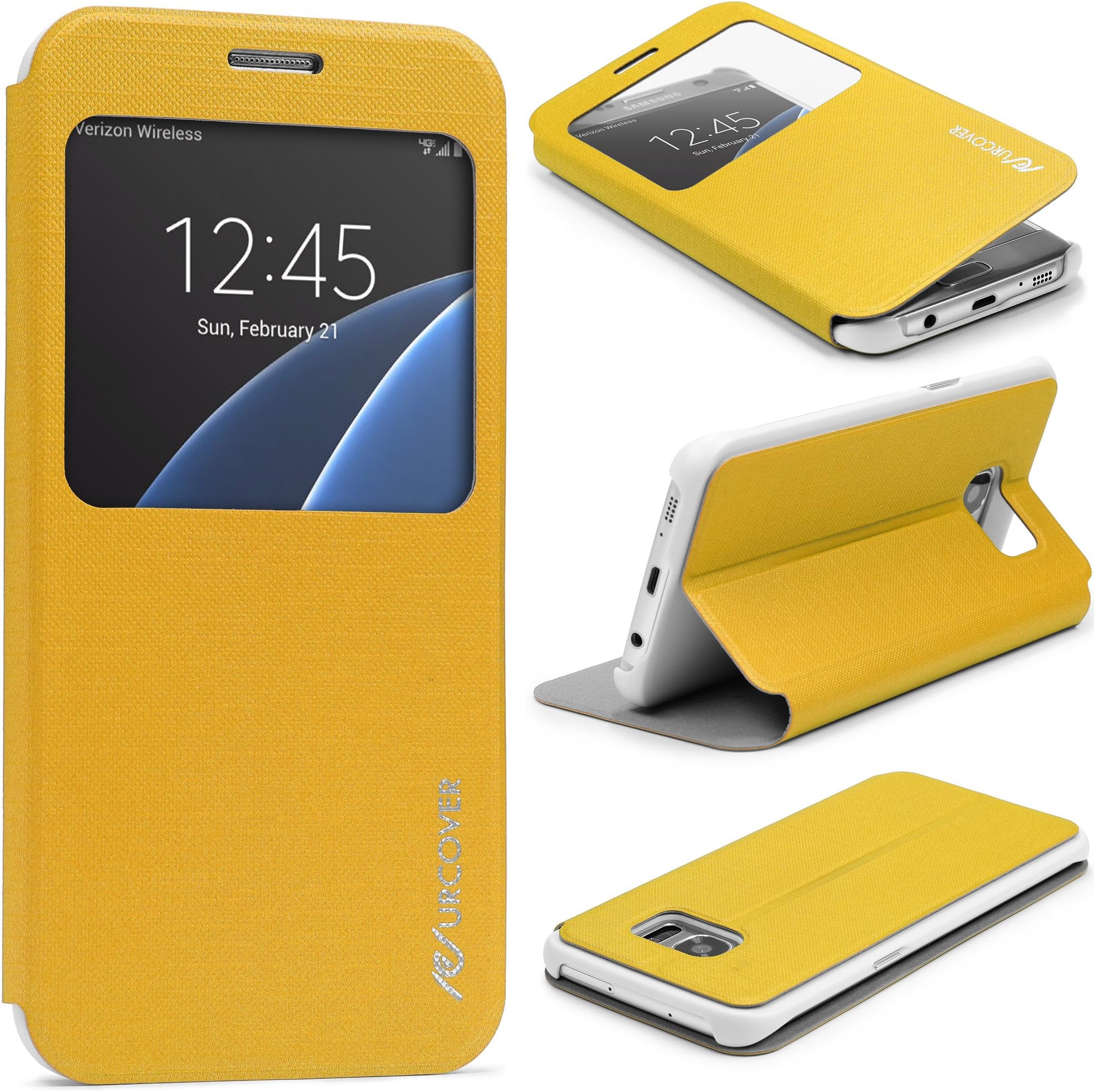 Urcover Galaxy S7 Edge, Cover Flip Wallet Protective Cover Case [ S-View & Stand Function ] Full Protection Case Cover Wallet for Samsung Galaxy S7 Edge 5.5"Inch - Yellow