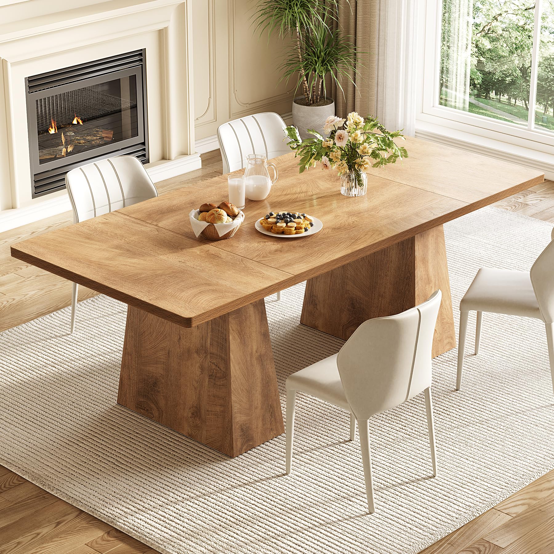 Photo 1 of ***NO HARDWARE***LITTLE TREE Dining Table for 6 People, Wooden Table, Rectangle Furniture with Heavy Duty Legs, Modern Kitchen Table for Home, Dining Room, Oak***NO HARDWARE***