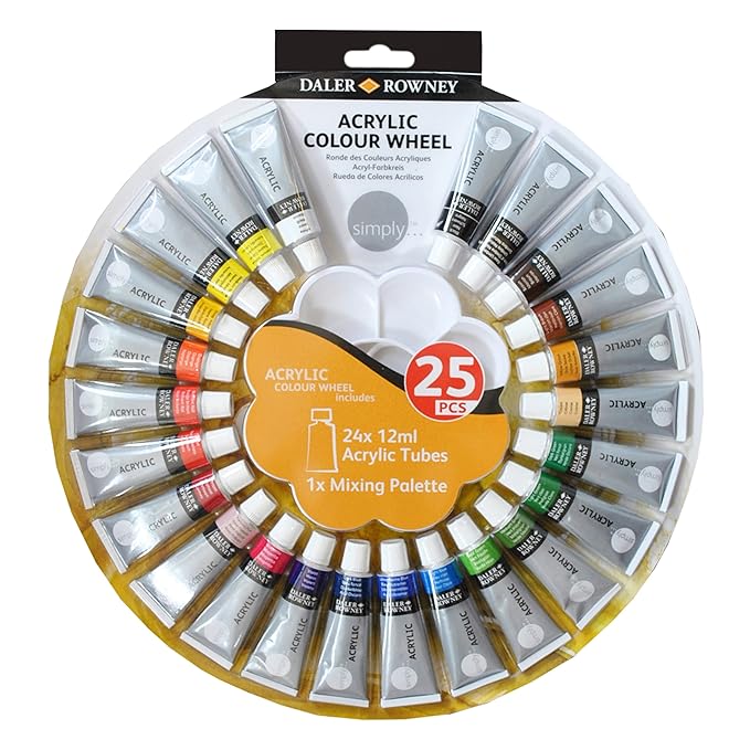 Daler Rowney simply acrylic colour wheel paint set of 24 tubes of 12ml