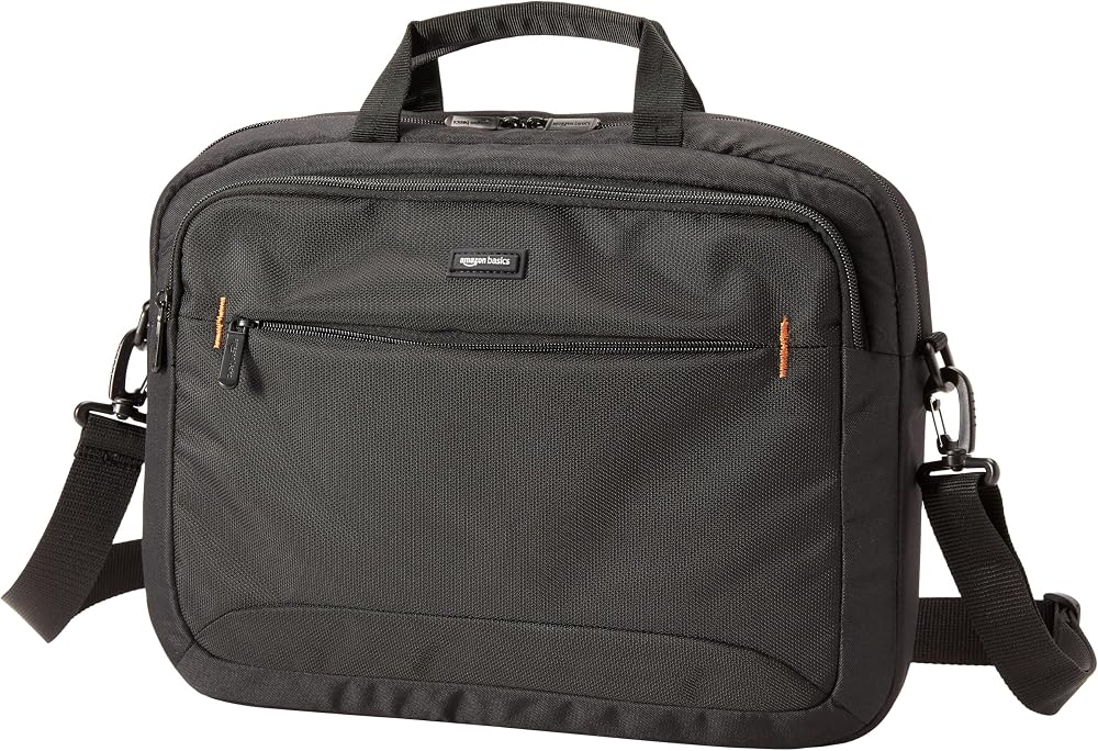 Amazon Basics Compact Laptop Shoulder Bag 15.6 inch Black with Padded Strap
