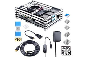 Smraza Case for Raspberry Pi 4 Model B, Pi 4B Case with Fan, 4PCS Heatsinks, 5V 3A USB-C, USB Card Reader, 6 Feet Micro HDMI Cable, 7.8 Inch Micro HDMI to HDMI Cable (4K Ultra HD)